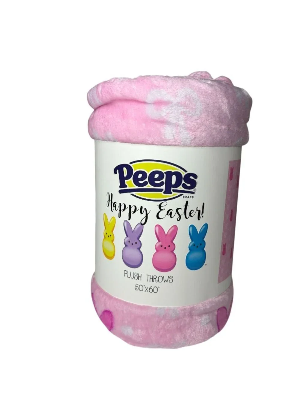 Peeps Brand Happy Easter Plush Throw Blanket 50x60 Pink Bunny Bows Pattern New